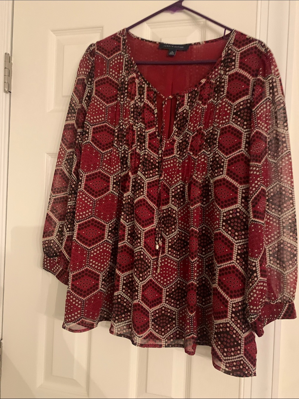 Tommy Hilfiger Burgundy Geometric Tie-Neck Tunic
